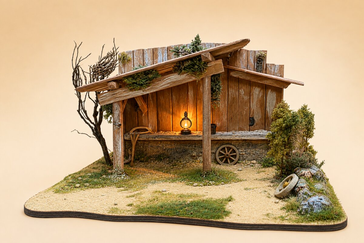Offener einfacher Stall Krippenstall Diorama, 155,00