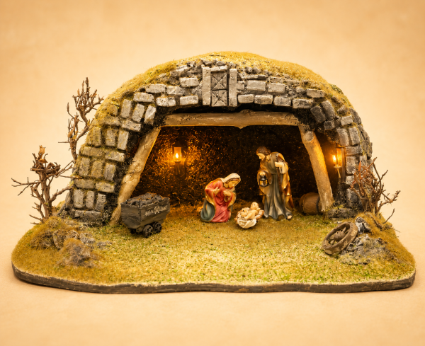 Grubenkrippe / Stollenkrippe mit Lore „Glück Auf“ – Handgefertigte Weihnachtskrippe im Bergbau-Stil