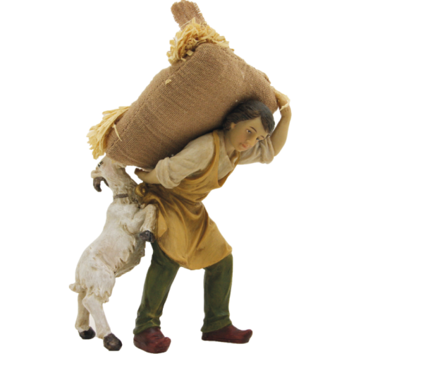 Hirte mit Strohsack und Ziege